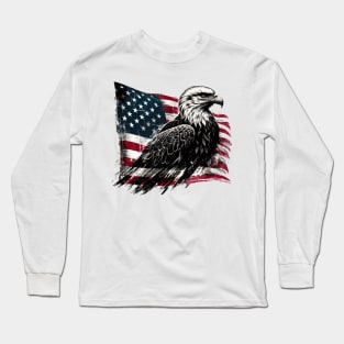 USA Flag with Bald Eagle Long Sleeve T-Shirt